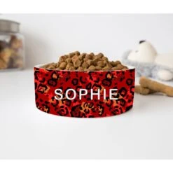 GENERIC Personalized Red Cheetah Print Pet Food Bowl, Dog Name Bowl, Cat Name Bowl, Gift For Pets, Ceramic Pet Bowl