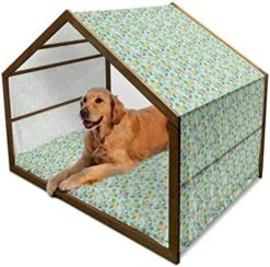 Ambesonne Scandinavian Wooden Pet House, Colorful Tropical Pineapples On Dark Toned Background Ornate Ripe Exotic Food, Indoor & Outdoor Portable Dog Kennel With Pillow And Cover, Small, Multicolor -Zoo Shop 5177u478g5L. AC