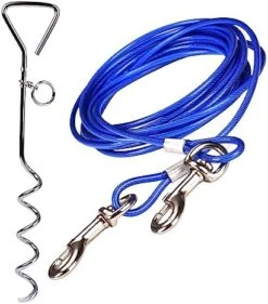 16.5ft (5m) Dog Tie Out Cable With 18 Inch Spiral Ground Stake Spike Out For Outdoor Yard And Camping Small To Medium Dogs -Zoo Shop 5178H9BiaBL. AC 2