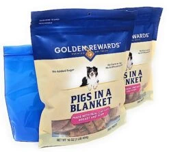 GENERIC Golden Rewards Pigs In A Blanket Chicken Dog Treats 16oz (Pack Of 2) And Tesadorz Resealable Bags