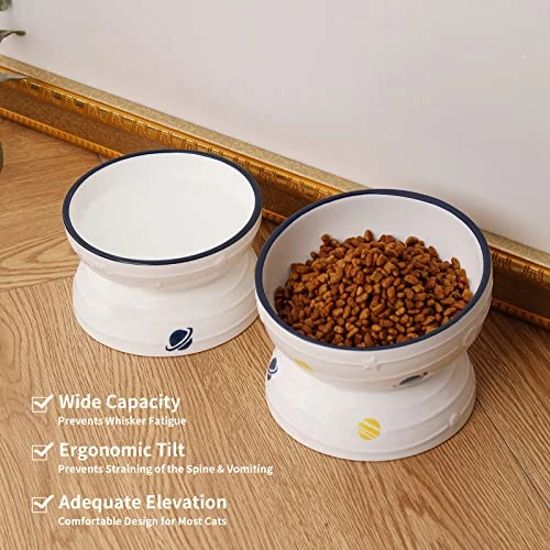 Hasense Tilted Cat Bowl Anti Vomiting, Double Raised Cat Bowls For Food And Water, Elevated Ceramic Small Dog Feeder, Protect Pet's Spine, Dishwasher Safe, Porcelain Slanted Dishes, White Set Of 2 4 Hasense Tilted Cat Bowl Anti Vomiting, Double Raised Cat Bowls For Food And Water, Elevated Ceramic Small Dog Feeder, Protect Pet's Spine, Dishwasher Safe, Porcelain Slanted Dishes, White Set Of 2 - Image 2