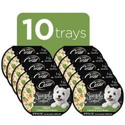 CESAR Simply Crafted Adult Wet Dog Food Meal Topper, Chicken, Carrots & Green Beans, (10) 1.3 Oz. Tubs