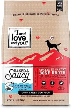 "I And Love And You" Baked And Saucy Dry Dog Food With Gravy Coating, Chicken And Sweet Potato Recipe, Grain Free, Coated In Bone Broth, Prebiotics And Probiotics, Real Meat, No Fillers, 4 Lb Bag -Zoo Shop 517w PrLHVL. AC 1