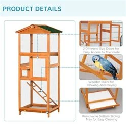 ACQUIRE 65" Outdoor Wooden Birdcage Aviary With Pull Out Tray 2 Doors, Orange 26.75" L X 24.75" W X 65" H -Zoo Shop 517xzavMvWL