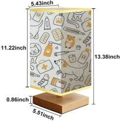 Bedside Lamps Veterinary Seamless With Pets Medicines And Food A Cat In A Collar And Reading Nightstand Lamp, Minimalist Wood Base Rectangular Fabric Shade Table Lamp For Bedroom Living Room -Zoo Shop 518GHqGY3zL