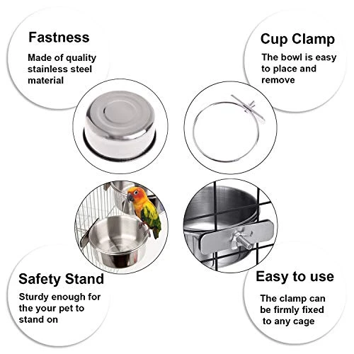 Ymmsuuie 2 Pack Bird Food Bowl With 1 Fruit Skewer Holder, Stainless Steel Parrot Feeder With Clamp For Cage,Stainless Steel Bowls For Cats And Dog, Bird Cage Food Water Bowls 4 Ymmsuuie 2 Pack Bird Food Bowl With 1 Fruit Skewer Holder, Stainless Steel Parrot Feeder With Clamp For Cage,Stainless Steel Bowls For Cats And Dog, Bird Cage Food Water Bowls - Image 2
