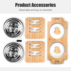 Elevated Dog Bowls, POLTSAK Adjustable Raised Dog Bowl For Small Dogs And Cats, Durable Bamboo Cat Dog Food Bowl Stand Pet Feeder With 2 Stainless Steel Bowls And Non-Slip Feet -Zoo Shop 5194Ow7aGrL