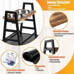 Yoimori Elevated Dog Bowls For Large Dogs Raised Dog Bowl Stand 3 Heights 3.9in 8in 12.8in With 2 Stainless Steel Dog Food Water Bowls For Large Medium Small Dogs(with Spill Proof Mat) -Zoo Shop 5194cFWKJpL