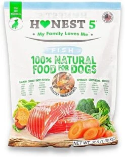 Honest5 - Human-Grade - Frozen Fresh Fish & Broccoli Dog Food - Rich In Omega-3s, 6 Ingredients, Promotes A Shiny Coat And A Healthy Heart, 48 Oz -Zoo Shop 5196c3515EL. AC