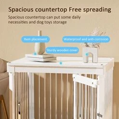 GENERIC Pet Crate Furniture For Small Dogs- Furniture Dog Crate Wooden Dog Crate Dog Crate Terminal Table - Coffee Table Dog Crate With Tray, Universal Wheels (M(28''L X 22''W X 24''H),White) -Zoo Shop 519DtdQefJL