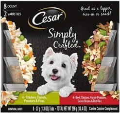 CESAR Simply Crafted Adult Soft Wet Dog Food Meal Topper Variety Pack, Chicken, Duck, Purple Potatoes, Pumpkin, Green Beans & Brown Rice And Chicken, Carrots, Barley & Spinach, (8) 1.3 Oz. Tubs -Zoo Shop 519WAe2sm9L. AC