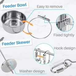 Kalevel 2pcs Bird Feeder Bowl Feeding Coop Cup Stainless Steel Parrot Cage Food Water Dish With Bird Fruit Holder Veggie Skewer -Zoo Shop 519pqEBn6oL