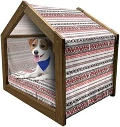 Lunarable Vintage Wooden Dog House, Olives Oil Bottles Organic Food And Plant Branches Hand Drawn Doodle, Outdoor & Indoor Portable Dog Kennel With Pillow And Cover, X-Large, Yellow Navy Blue Green -Zoo Shop 51A84i2YUVL. AC