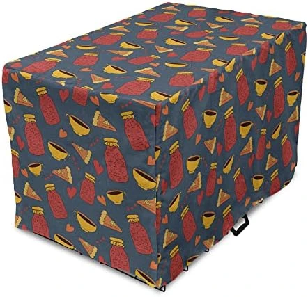 Lunarable Food Art Dog Crate Cover, Autumn Cozy Cartoon Sketchy Pattern Of Pie Bottle Jar And Hearts, Easy To Use Pet Kennel Cover For Small Dogs Puppies Kittens, 48 Inch, Slate Blue And Dark Pink 10 Lunarable Food Art Dog Crate Cover, Autumn Cozy Cartoon Sketchy Pattern Of Pie Bottle Jar And Hearts, Easy To Use Pet Kennel Cover For Small Dogs Puppies Kittens, 48 Inch, Slate Blue And Dark Pink - Image 8
