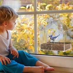 FVOWOH Bird Hanging Feed Viewing Window Seed Clear Suction Table Glass Hotel Pet Toys Electronic Dog Feeders For Large Dogs(l3-Clear) -Zoo Shop 51AYfKiaDwL
