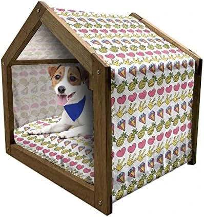Ambesonne Pineapple Wooden Pet House, Tropical Fruit Pattern In Pastel Colors Juicy Nutritious And Ripe Summer Food, Indoor & Outdoor Portable Dog Kennel With Pillow And Cover, Medium, Multicolor 16 Ambesonne Pineapple Wooden Pet House, Tropical Fruit Pattern In Pastel Colors Juicy Nutritious And Ripe Summer Food, Indoor & Outdoor Portable Dog Kennel With Pillow And Cover, Medium, Multicolor - Image 14