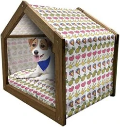 Ambesonne Pineapple Wooden Pet House, Tropical Fruit Pattern In Pastel Colors Juicy Nutritious And Ripe Summer Food, Indoor & Outdoor Portable Dog Kennel With Pillow And Cover, Large, Multicolor -Zoo Shop 51Ac6PDncZL. AC