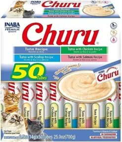 INABA Churu Cat Treats, Grain-Free, Lickable, Squeezable Creamy Purée Cat Treat/Topper With Vitamin E & Taurine, 0.5 Ounces Each Tube, 20 Tubes, Tuna Variety -Zoo Shop 51AuTWrU vL. AC