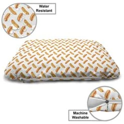 Ambesonne Hot Dog Pet Bed, Food Simple Doodle Sausage Mustard Ketchup, Chew Resistant Pad For Dogs And Cats Cushion With Removable Cover, 24" X 39", Orange Dark Peach -Zoo Shop 51AyKiXFGbL