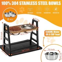 Yoimori Elevated Dog Bowls For Large Dogs Raised Dog Bowl Stand 3 Heights 3.9in 8in 12.8in With 2 Stainless Steel Dog Food Water Bowls For Large Medium Small Dogs(with Spill Proof Mat) -Zoo Shop 51AziCs7qtL
