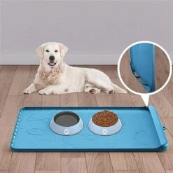 Dog Food Mat - Dog Feeding Mats For Food And Water - 36" X 24" Extra Large Cat Dog Bowl Mat With Pocket For Catches Spill And Residue - Silicone Non Slip Pet Mat With 0.75" High Edges Anti-bite -Zoo Shop 51B3 G8AhmL. AC