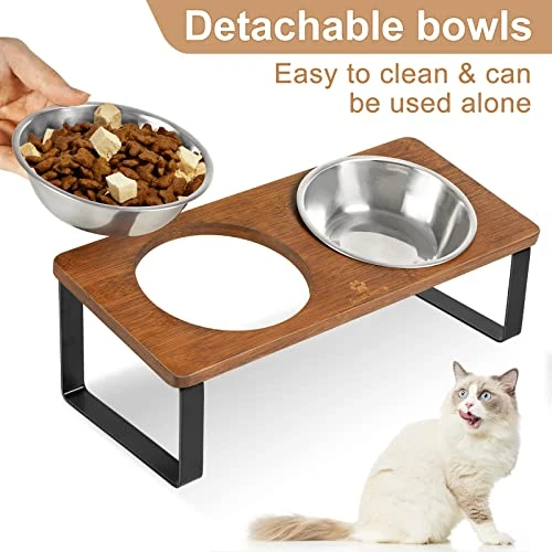 Raised Cat Food Bowls Elevated Tilted Puppy Dish Orthopedic Pet Bowl Stand Lifted 15°Angled With Double Stainless Steel Dishes 5.7 Inch Kitty Feeder Whisker Relief Anti-Vomiting(Brown) 5 Raised Cat Food Bowls Elevated Tilted Puppy Dish Orthopedic Pet Bowl Stand Lifted 15°Angled With Double Stainless Steel Dishes 5.7 Inch Kitty Feeder Whisker Relief Anti-Vomiting(Brown) - Image 3