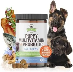 Strawfield Pets Puppy Multivitamin + Probiotics For Dogs Puppy Vitamins Joint Support Supplement For Dogs & Puppies Hickory Bacon Flavor 120 Crunchy Soft Chews -Zoo Shop 51BLJa asqL. AC