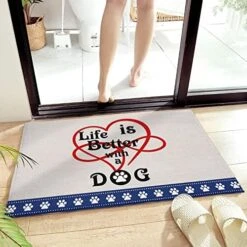 Pet Valentine's Day Decorative Doormat 18"x30", Non Slip Non Shedding Absorbent Indoor Area Rug, Washable Thick Plush Door Mat For Front Layered Kitchen Bathroom, Dog Footprints Love Heart Sweet Words -Zoo Shop 51BMxPNksbL. AC 2