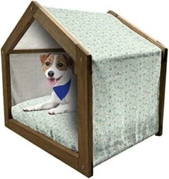 Lunarable Vintage Wooden Dog House, Olives Oil Bottles Organic Food And Plant Branches Hand Drawn Doodle, Outdoor & Indoor Portable Dog Kennel With Pillow And Cover, X-Large, Yellow Navy Blue Green -Zoo Shop 51BR2PdZ6LL. AC