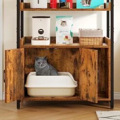 YITAHOME Large Hidden Cat Litter Box Furniture With 3 Shelves And Doors, Wood Litter Box Enclosure, Cat Washroom Storage, Brown -Zoo Shop 51BahagUTyL