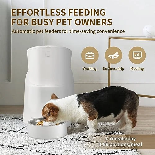 LZHPET 5L Automatic Pet Feeder For Cats & Dogs, Dispense 1-7 Timed Meals Of Dry Food, Lockable Lid, Stainless Steel Bowl, Dual Power Mode, 20s Meal Call, For Small To Medium-Sized Dogs, Puppies, White 4 LZHPET 5L Automatic Pet Feeder For Cats & Dogs, Dispense 1-7 Timed Meals Of Dry Food, Lockable Lid, Stainless Steel Bowl, Dual Power Mode, 20s Meal Call, For Small To Medium-Sized Dogs, Puppies, White - Image 2