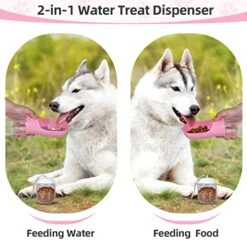 Kytely Dog Water Bottle Large, Portable Pet Water Bottle With Food Container, Leak Proof Travel Dog Water Bottle, Puppy Water Dispenser For Outdoor Walking,Hiking,Travel (19oz Pink)