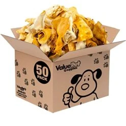 ValueBull Cow Ears, Varied Shapes, 3-6 Inch, 50 Count Bulk Pack - All Natural Dog Treats, Angus Beef, Single Ingredient Rawhide Alternative, Cleans Teeth & Gums