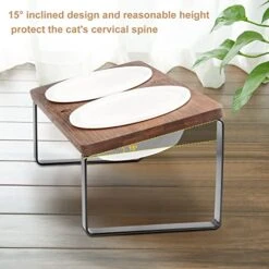 Elevated Cat Bowls, Raised Ceramic Cats Puppy Dishes For Food And Water, Tilted Bamboo Stand For Anti Vomiting, Indoor 5.5 Inch Wide Dish For Whisker Friendly (Iron Stand-Brown, Bowl 5.5in) -Zoo Shop 51CB7dxRUQL