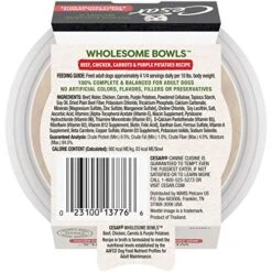 CESAR WHOLESOME BOWLS Adult Soft Wet Dog Food Toppers Beef, Chicken, Purple Potatoes & Carrots Recipe, (10) 3 Oz. Bowls