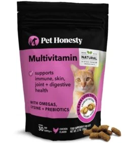 Pet Honesty Cat Multivitamin Chews - Supports Overall Immune Health, Joints, Skin & Coat, And Digestion | Omega 3s, Lysine For Cats, Probiotics, Cat Supplements & Vitamins - Chicken (30-Day Supply)