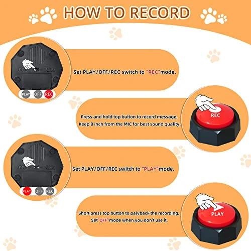 RIBOSY Set Of 8, Dog Speech Training Buzzers, Recordable Buttons With Stickers - Train Your Dog To Voice What They Want 4 RIBOSY Set Of 8, Dog Speech Training Buzzers, Recordable Buttons With Stickers - Train Your Dog To Voice What They Want - Image 2