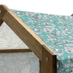Ambesonne Floral Wooden Pet House, Singing Birds On Branches Berries Leaves Spring Sketch Outline, Indoor & Outdoor Portable Dog Kennel With Pillow And Cover, Small, Dark Seafoam Multicolor -Zoo Shop 51DLtpLczTL