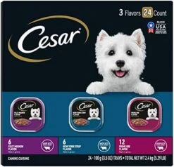 CESAR Soft Wet Dog Food Loaf In Sauce Rotisserie Chicken Flavor With Bacon & Cheese And Filet Mignon Flavor With Bacon & Potato Variety Pack, (24) 3.5 Oz. Easy Peel Trays -Zoo Shop 51DPvryLYFL. AC 1