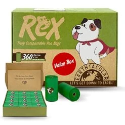 REX Certified Home Compostable Dog Poop Bags, Plant-Based, Unscented, Ultra Thick And Leak-Proof, 9 X 13 Waste Bags, 360 Count
