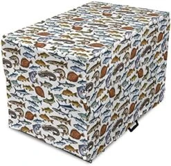 Lunarable Fish Dog Crate Cover, Pattern With Different Fish Realistic Illustration Fishing River Seafood Concept, Easy To Use Pet Kennel Cover For Small Dogs Puppies Kittens, 30 Inch, Multicolor -Zoo Shop 51Ddcted0LL. AC 1