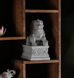 Livelyfish Large Asian Fu Foo Dogs Statues A Pair Of Two Guardian Lion Sandstone Figurine Pets Fish Tank Aquarium Landscape Ornaments Accessories Feng Shui Decorations (D) -Zoo Shop 51DdnMjuOgL