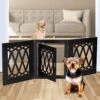 Bundaloo Freestanding Dog Gate With Door Expandable Decorative Wooden Fence For Small To Medium Pet Dogs, Barrier For Stairs, Doorways, & Hallways (Black Diamond)