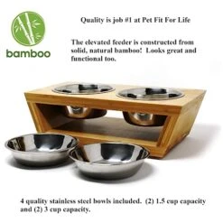 Pet Fit For Life Raised Dog Bowl - Elevated Dog Bowls Enhance Your Pet's Comfort - Naturally Sourced Bamboo Dog Bowl Stand, Both Food And Water Holder With 2 Sets Of Bowls -Zoo Shop 51Drzi3DDqL
