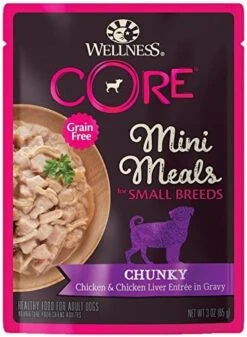 Wellness CORE Natural Grain Free Small Breed Mini Meals Wet Dog Food, Shredded Chicken & Turkey Dinner In Gravy, 3-Ounce Pouch (Pack Of 12) -Zoo Shop 51E60oXWTNL. AC