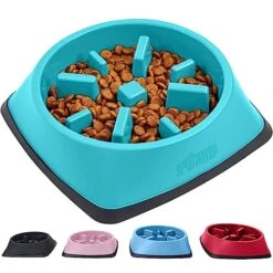Gorilla Grip Slip Resistant Slow Feeder Cat And Dog Bowl, Slows Down Pets Eating, Prevent Overeating, Feed Small, Large Pets, Fun Puzzle Design, Dogs Cats Bowls For Dry And Wet Food, 2 Cups, Turquoise