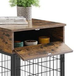 Furnished Wooden Dog Crate End Table, Small Dog Crate Furniture, Storage Console With Pull-Out Drawer, Furnished Dog Cage (Rustic Brownn, 19.69" W X 22.83" D X 26.97" H) -Zoo Shop 51EBM9P110L 1