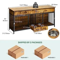 YITAHOME Dog Crate Furniture Large Breed With Dog Feeder, 74.8" Inch Wooden Dog Kennel Furniture Indoor Heavy Duty Dog Crate With Drawers, TV Cansole Table2 Room Divider For 2 Medium Large Dogs -Zoo Shop 51EPe9b93FL