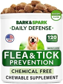 Flea And Tick Prevention For Dogs Chewable Tablets - All Natural Flea & Tick Chews - Flea Chewables Pills For Dogs - All Breeds And Ages - Made In USA - Bacon - 120 Treats