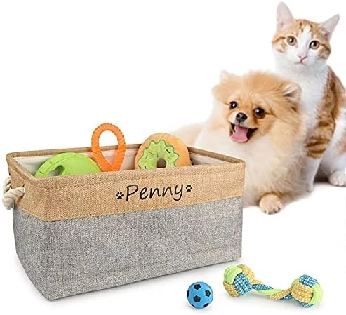 Xingfa Personalized Dog Toy Basket With Name,Paw Prints Pet Food Storage Container,Dog Toy Bin Storage,Dog Toy Box For Small Dogs,New Puppy Supplies (S 31X21X12cm) 8 Xingfa Personalized Dog Toy Basket With Name,Paw Prints Pet Food Storage Container,Dog Toy Bin Storage,Dog Toy Box For Small Dogs,New Puppy Supplies (S 31X21X12cm) - Image 6